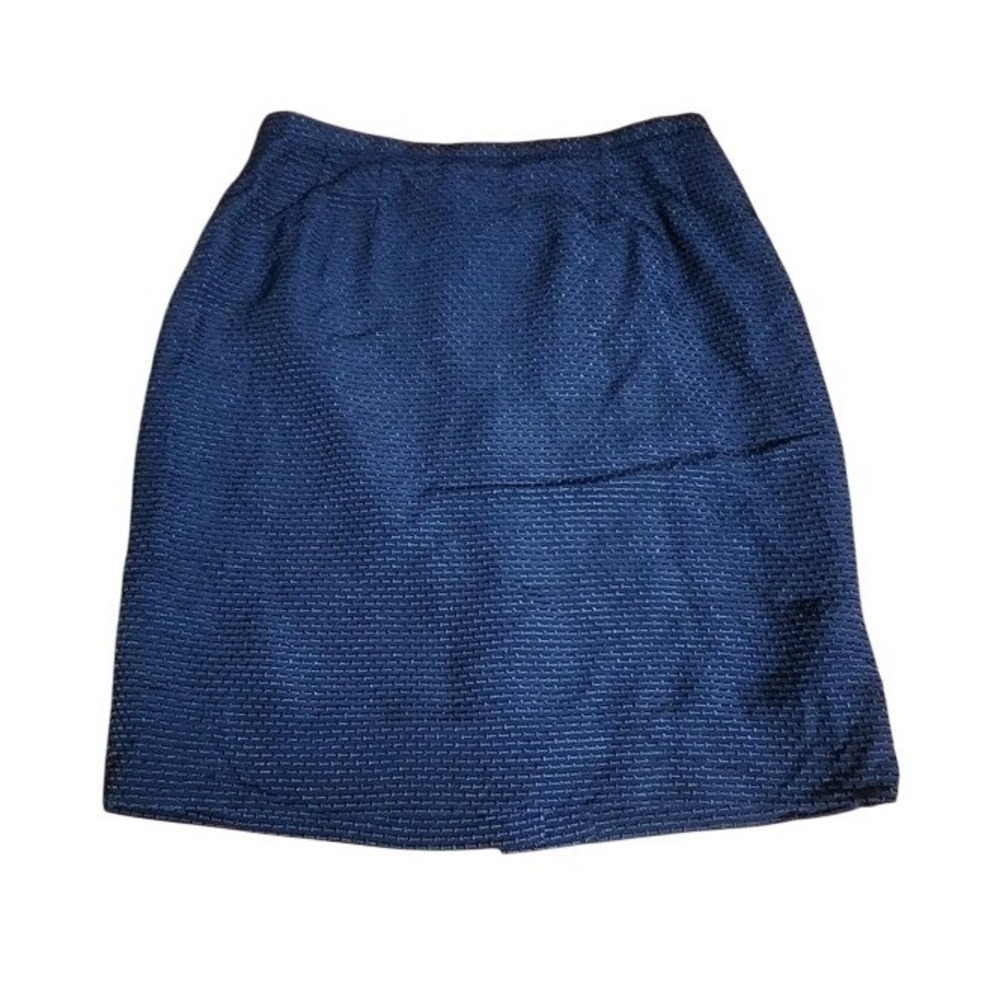 Vintage Carlisle Classic Navy Blue Pencil Skirt Textured‎ Silk Blend 12
